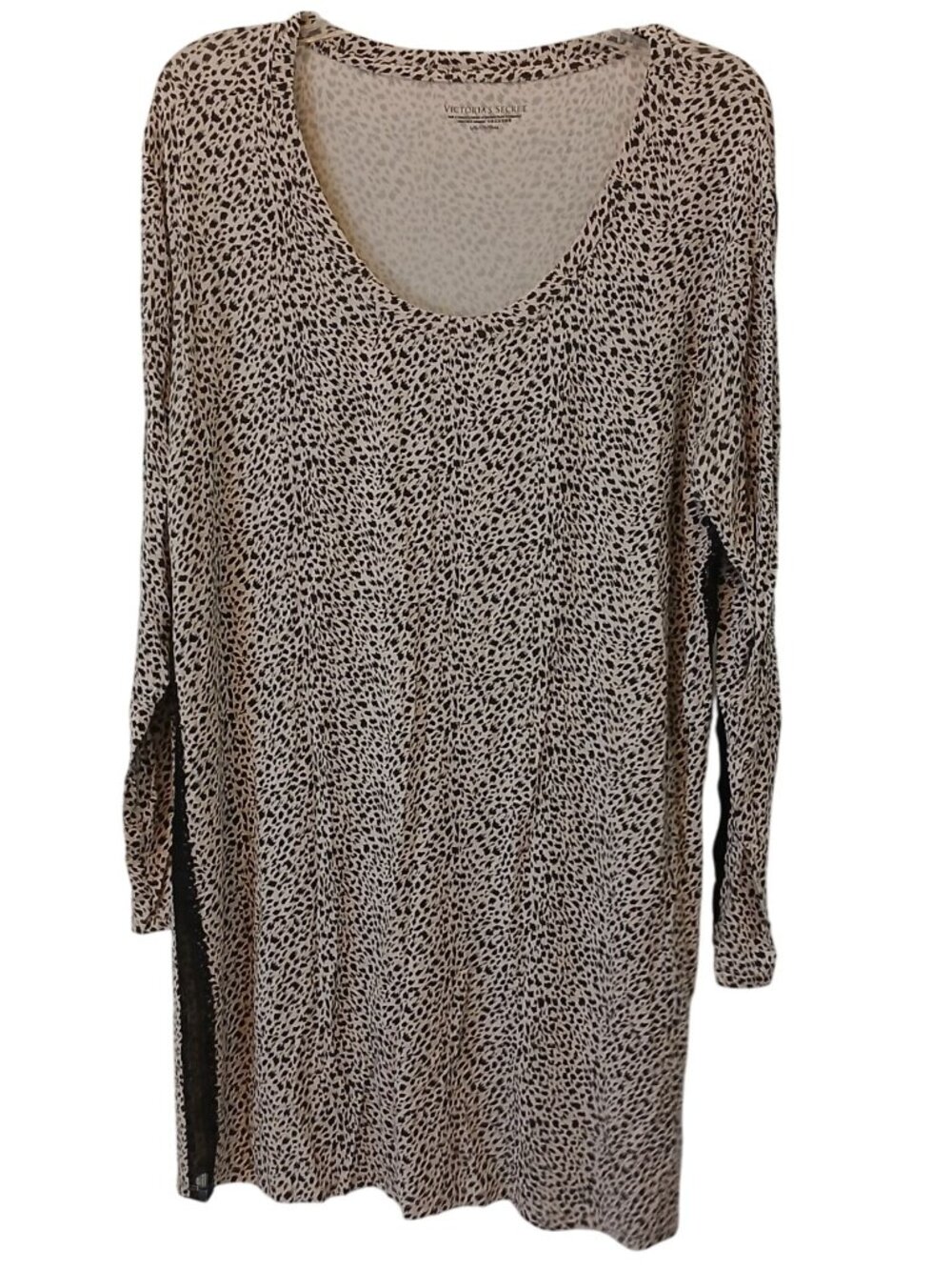 Victorias Secret Large Leopard Print Long Sleeve Nightgown W/Sheer Lace Sexy D43